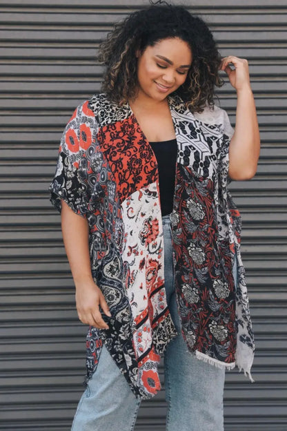 Sale - Floral Printed Patchwork Kimono