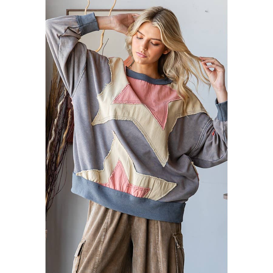 Reach for the Stars Mineral Wash Pullover Top