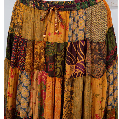 Final Sale - Rustic Bohemian: Patchwork Maxi Skirt