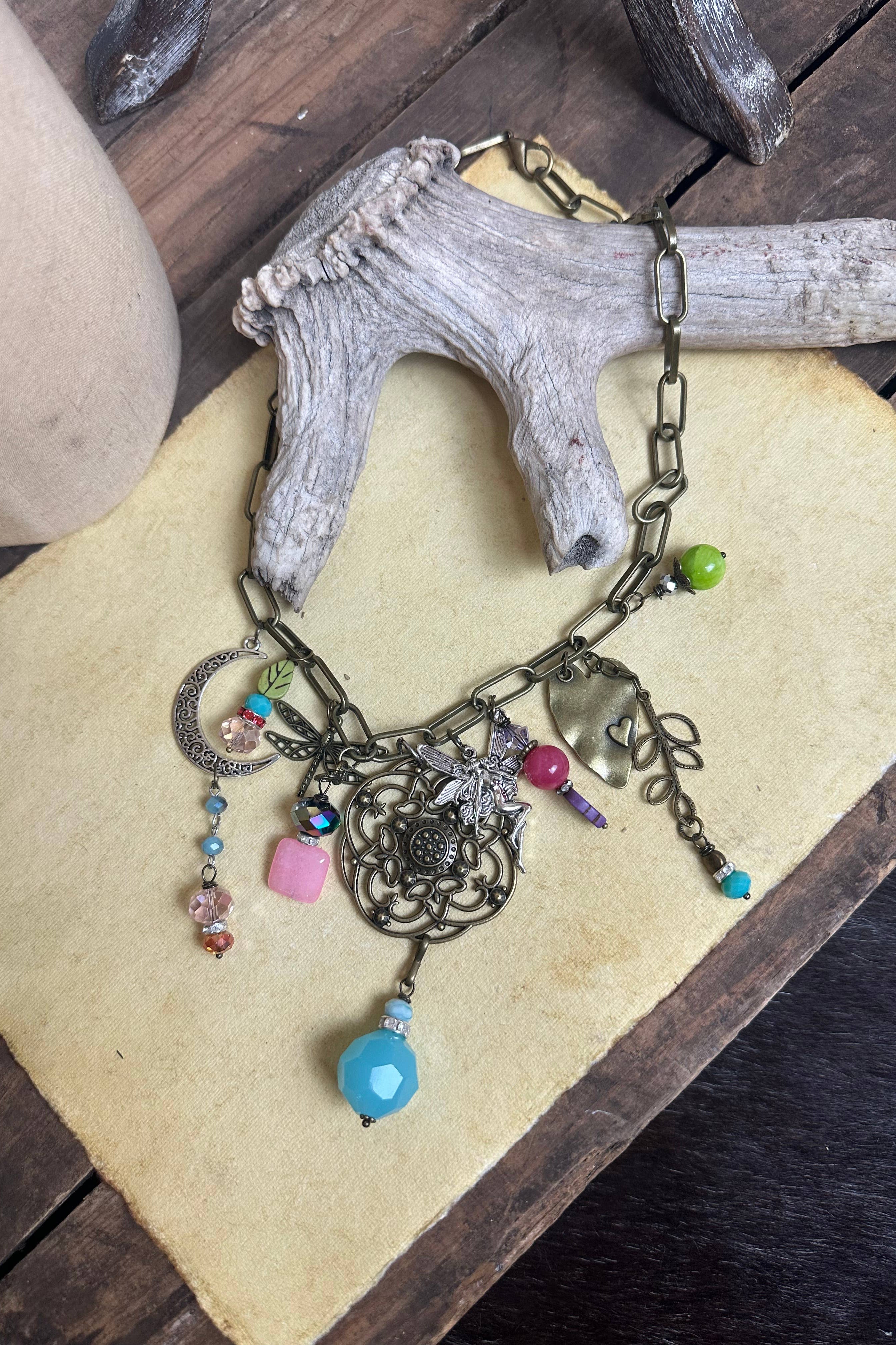 Gypsy Junk Chunky Necklace in Bright & Fairy Combo