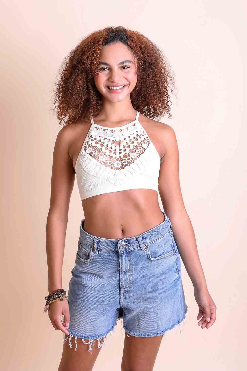 Crochet Lace High Neck Bralette Brami Top Extra Small-Extra Large