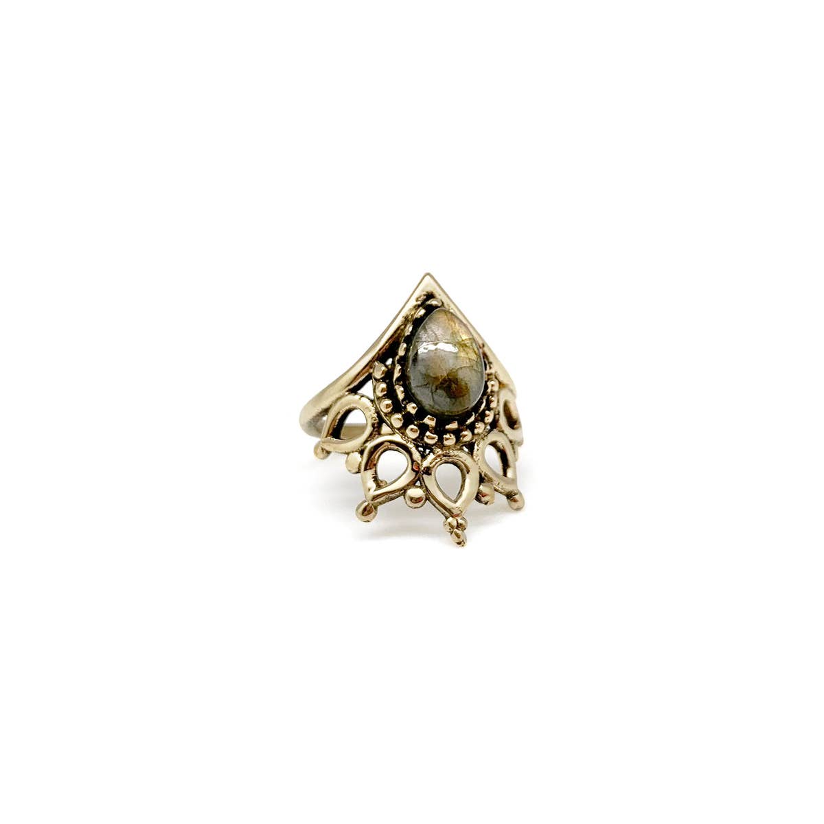 Tanvi Collection Ring - Gold Ornate with Labradorite