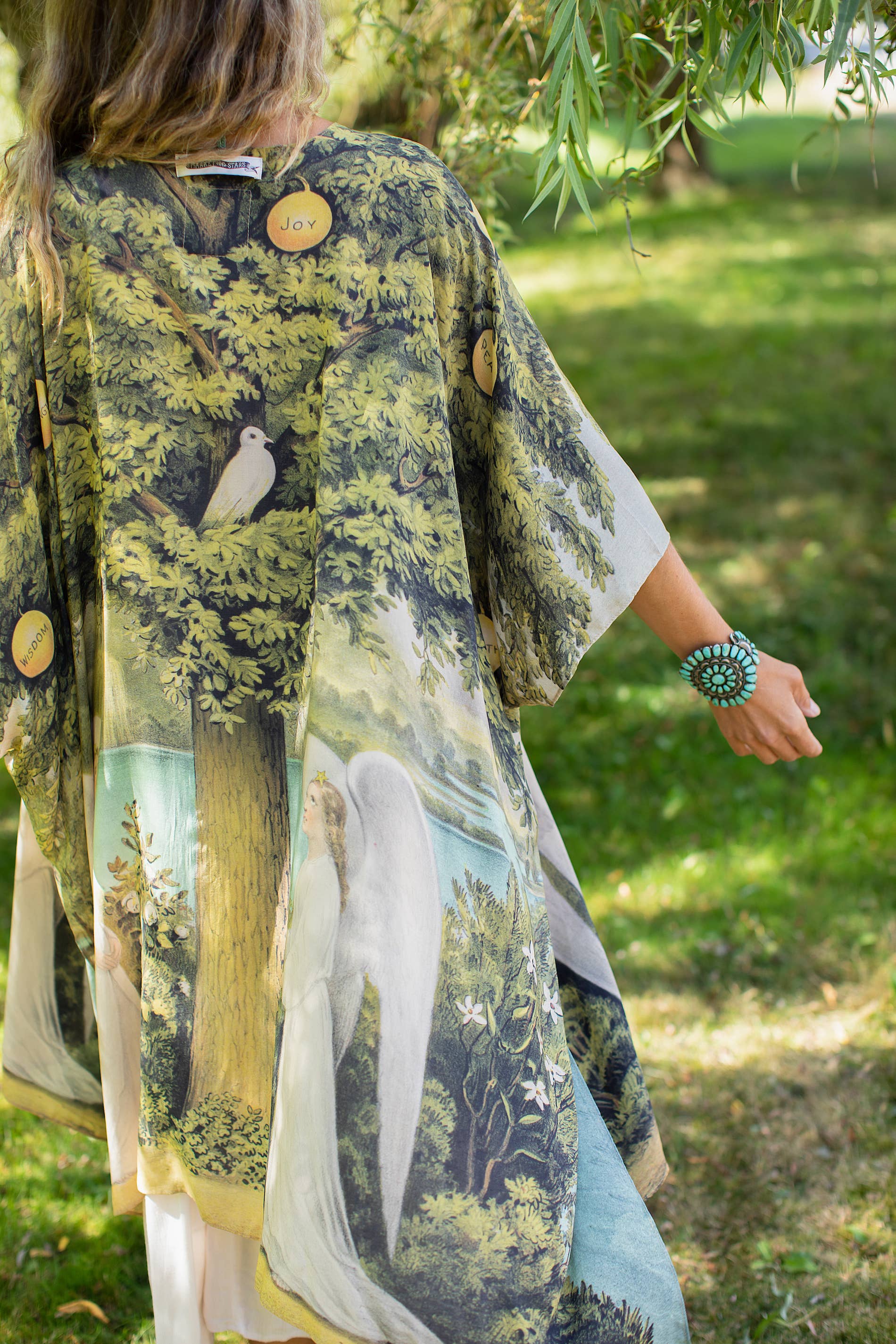 Tree of Life Bohemian Goddess Starduster Kimono w/ Dove