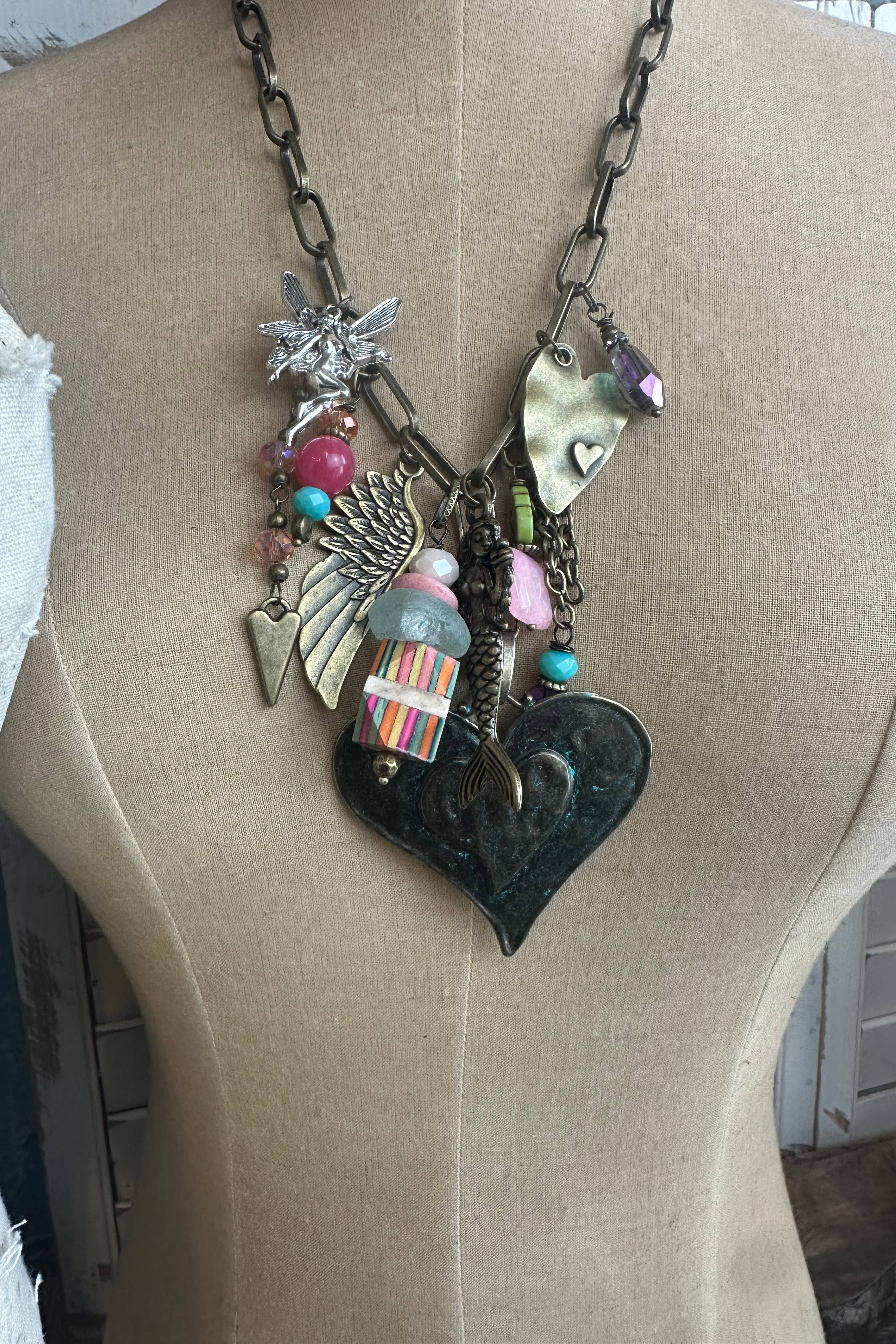 Gypsy Junk Necklace in Heart Sorbet