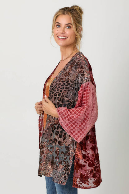 Final Sale - Victoria Effortless Mixed Print Burn-Out Kimono