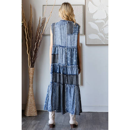 Take Me Away Flared Denim Button Down Vest Dress