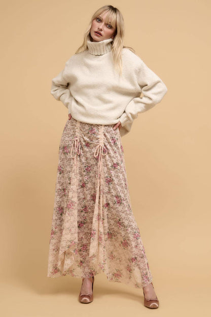 Sale - Rose Garden Floral Handkerchief-Hem Lace Maxi Skirt