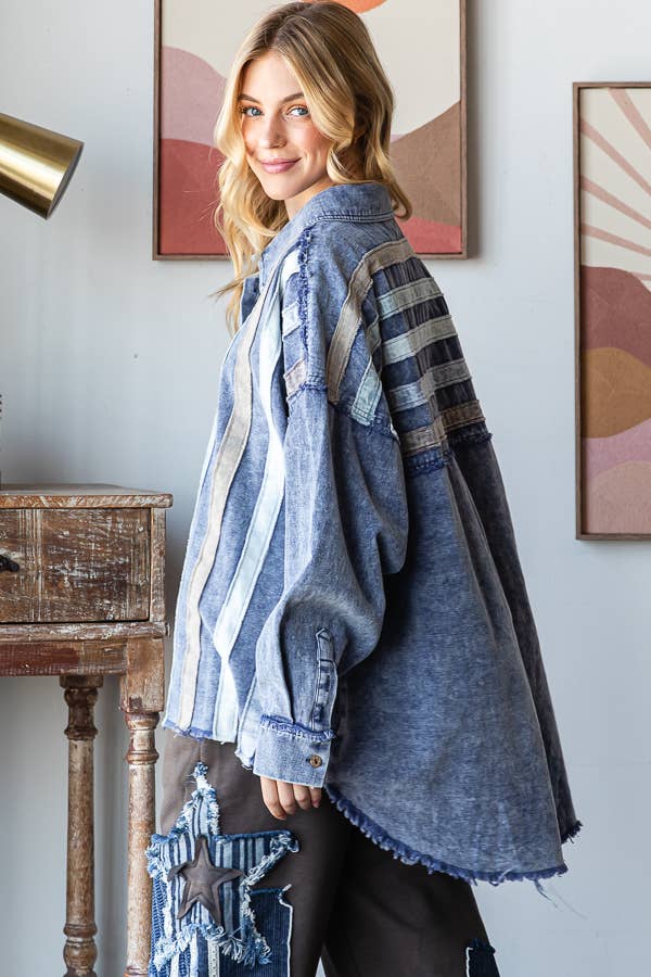 Final Sale - Denim Dream Striped Jacket Button Down