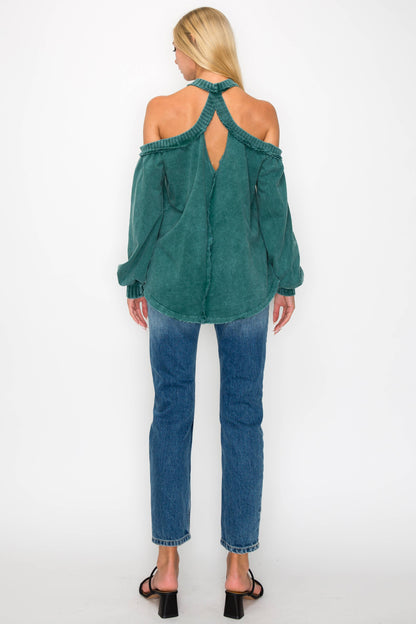 SALE The Jenna Mineral Wash Open Shoulder Top