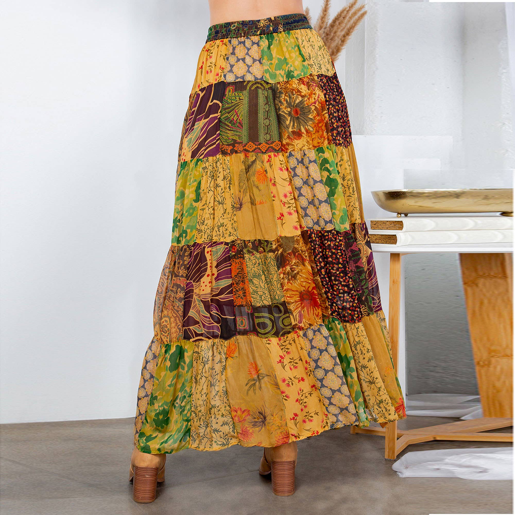 Final Sale - Rustic Bohemian: Patchwork Maxi Skirt