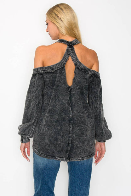 SALE The Jenna Mineral Wash Open Shoulder Top