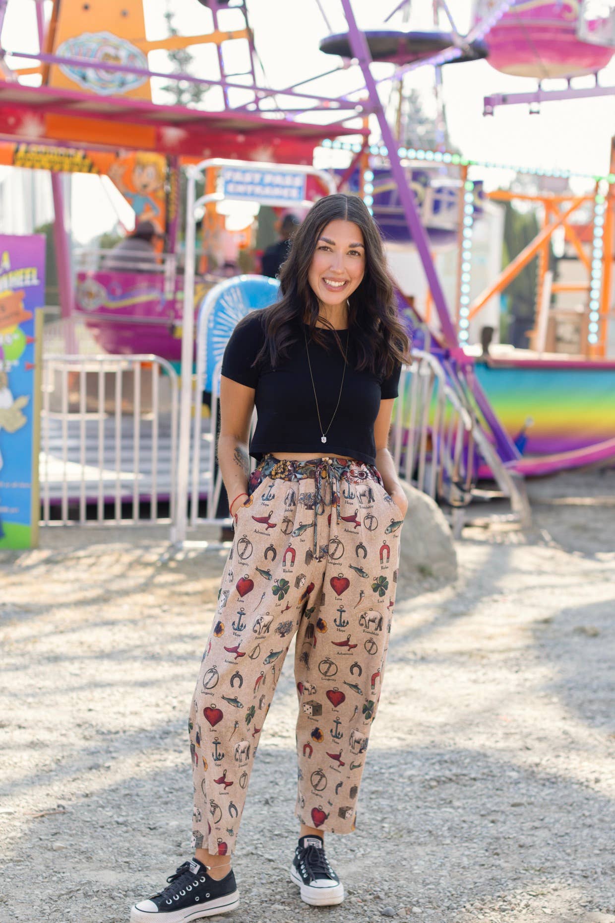 Charmed Life Linen Cropped Artist Pant w/ Lucky Charms