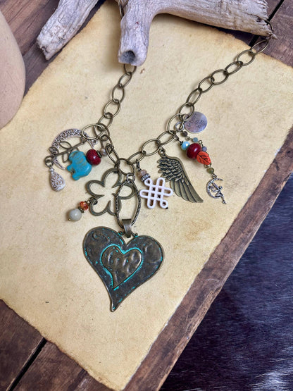 Gypsy Junk Original Heart in Turquoise Necklace