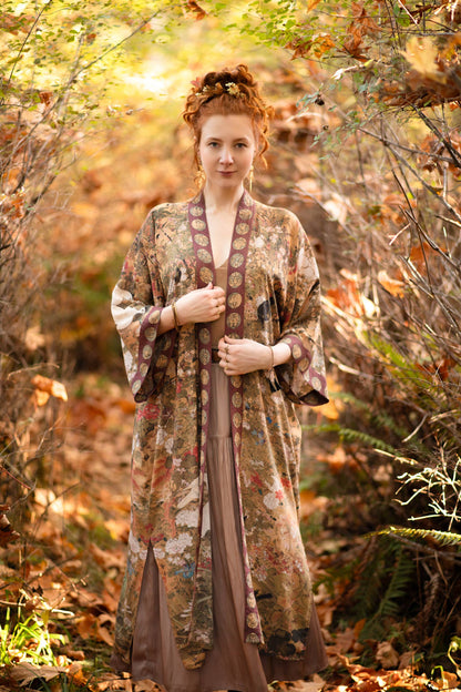 Dreamweaver Bamboo Kimono Duster Robe with Zodiac Signs/ Tie