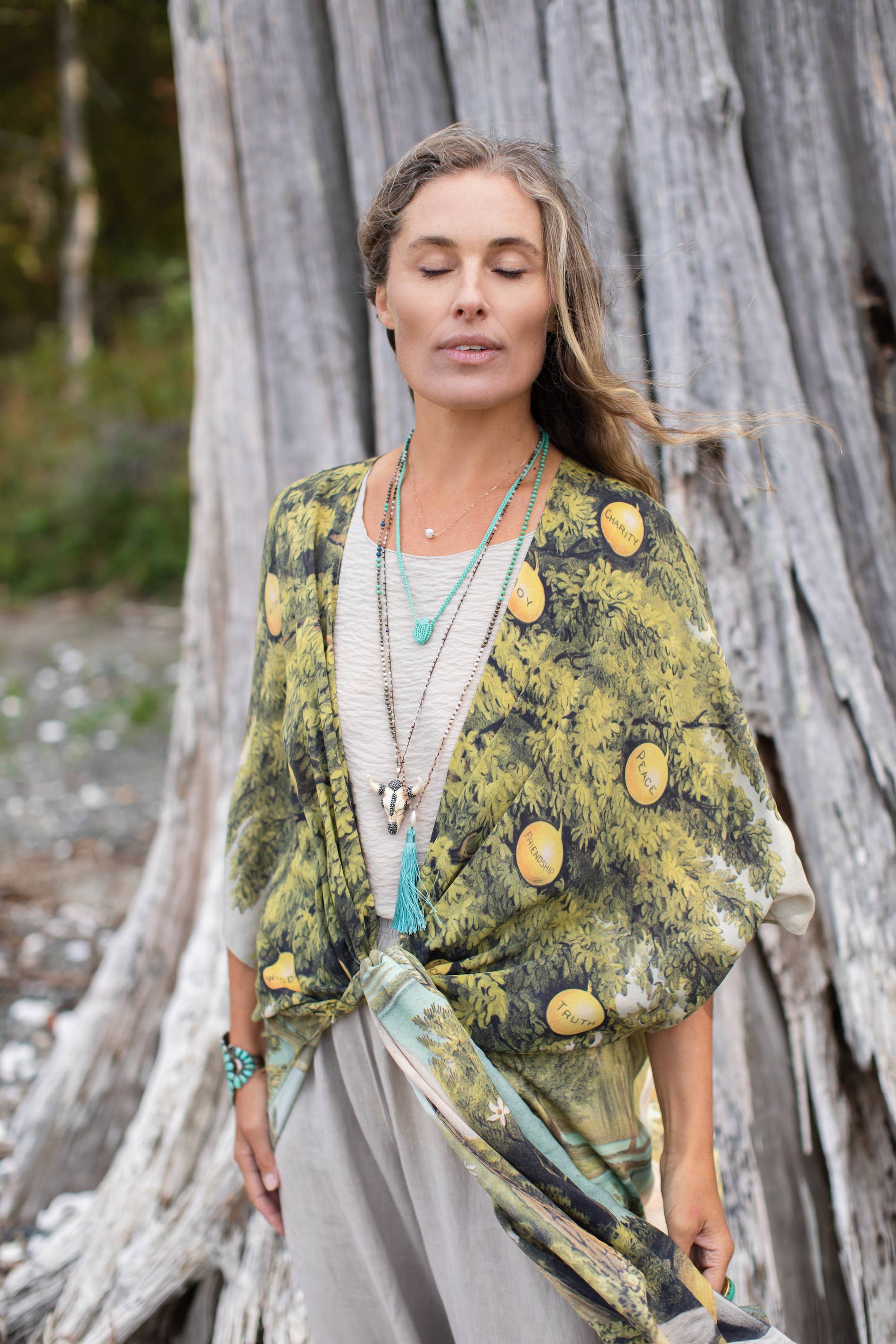 Tree of Life Bohemian Goddess Starduster Kimono w/ Dove