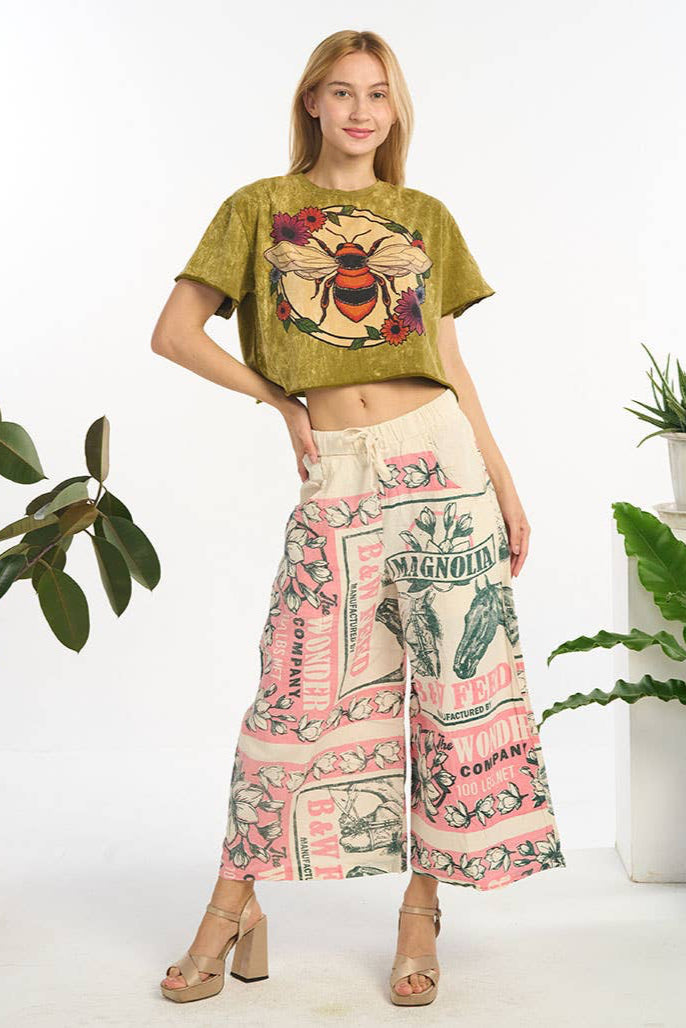 Horse Town Boho Cotton Culotte Capri Pull On Pant