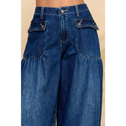 Nicole Ankle Drawstring Wide Denim Pants