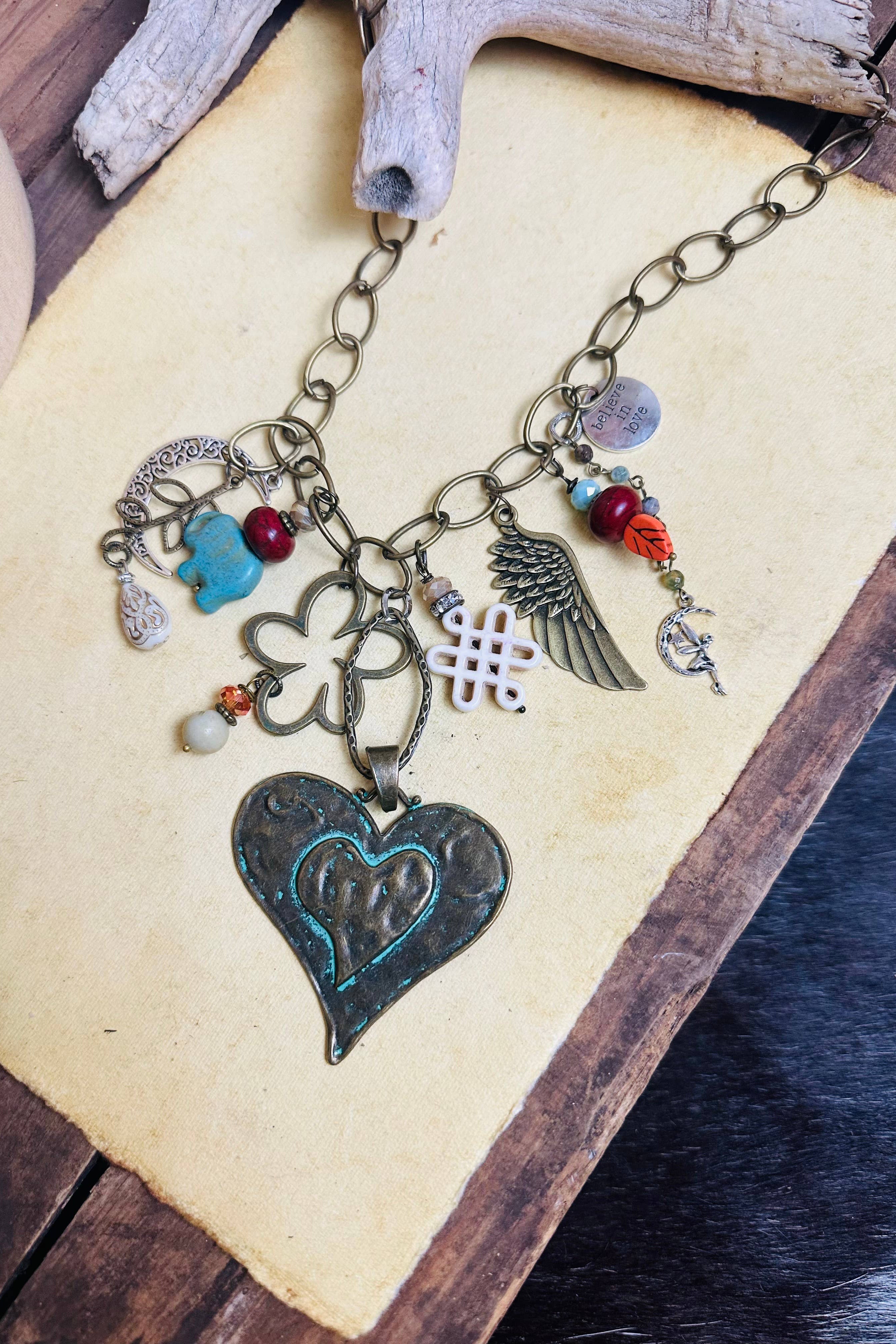 Gypsy Junk Original Heart in Turquoise Necklace