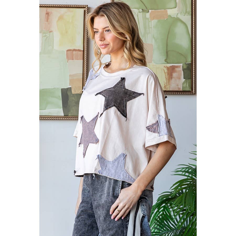 Starry Night Patchwork Washed Star Oversized Tee