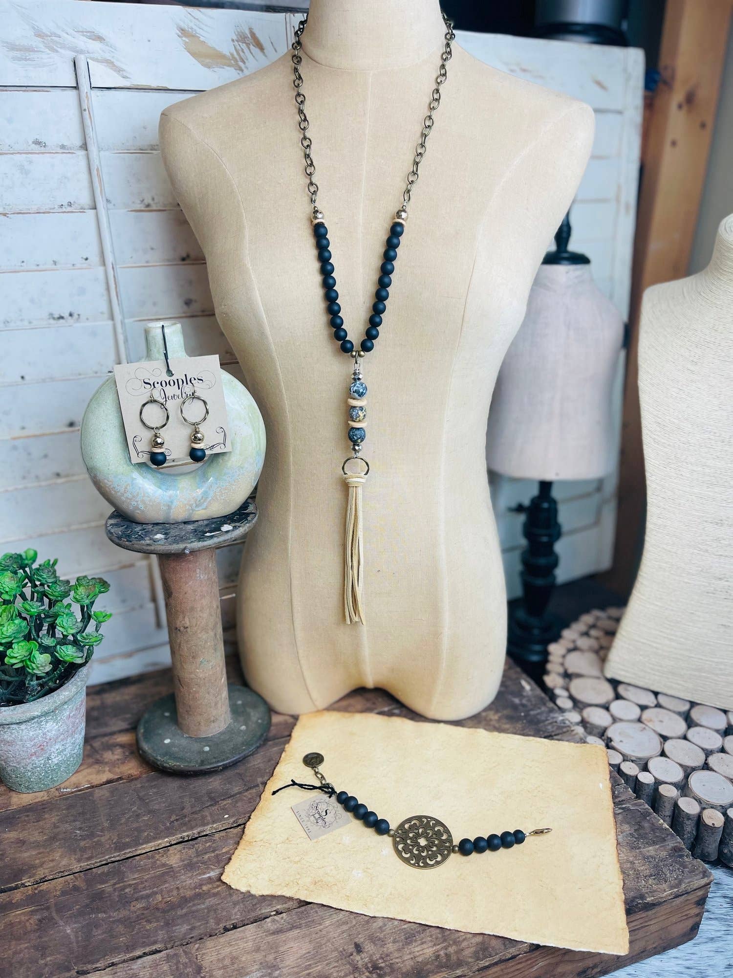 Black Buckskin Tassel Long Layering  Necklace