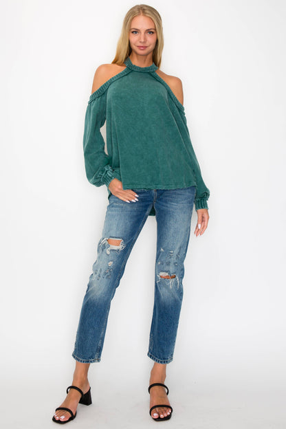 SALE The Jenna Mineral Wash Open Shoulder Top