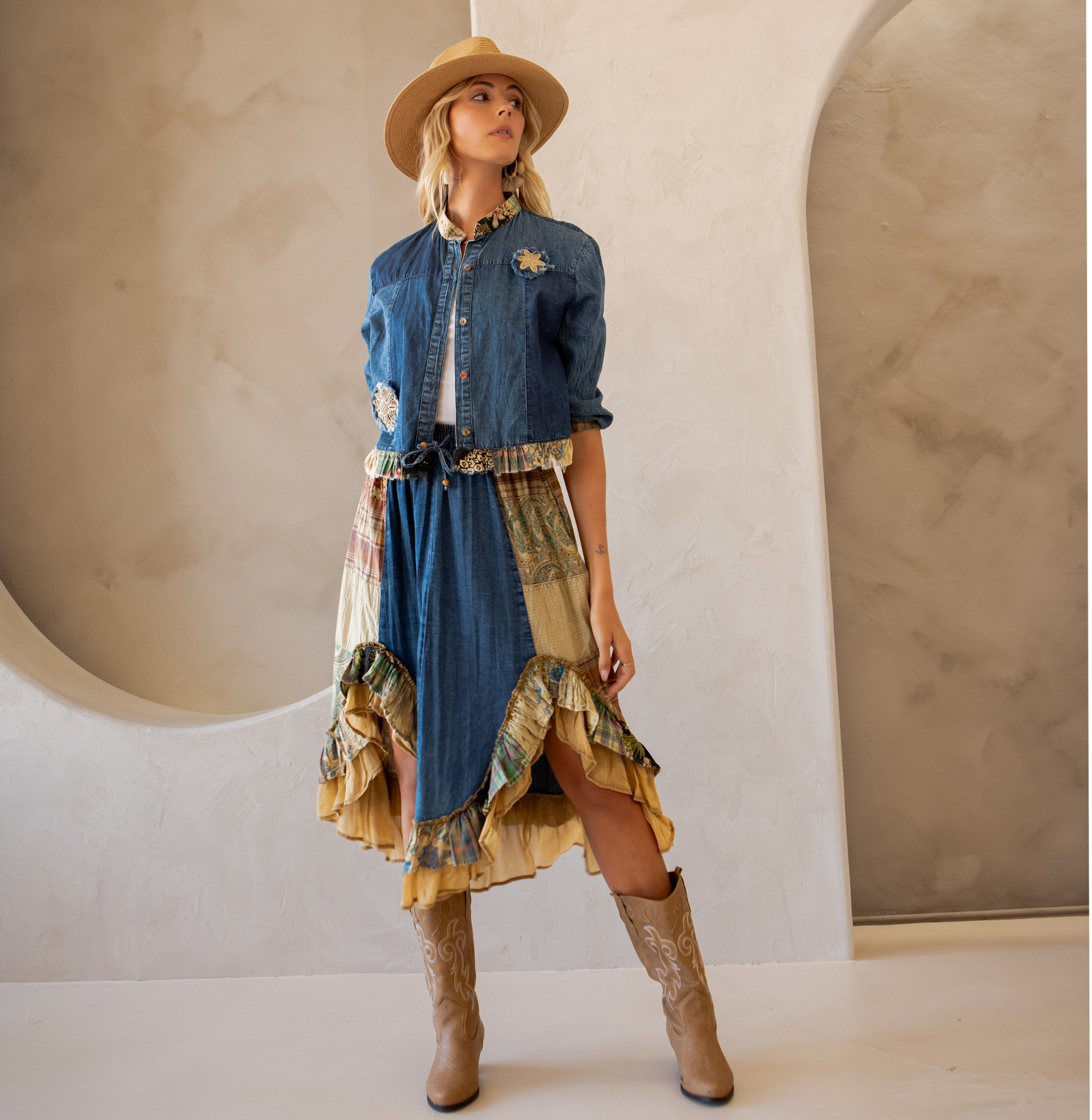 Sale - Annabelle Western Boho Chic  Patchwork Cropped Jacket