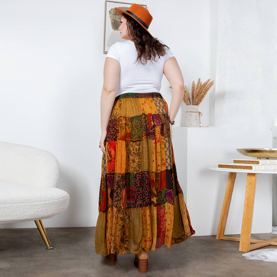 Final Sale - Rustic Bohemian: Patchwork Maxi Skirt