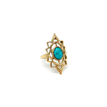 Tanvi Collection Ring - Gold Oval with Turquoise