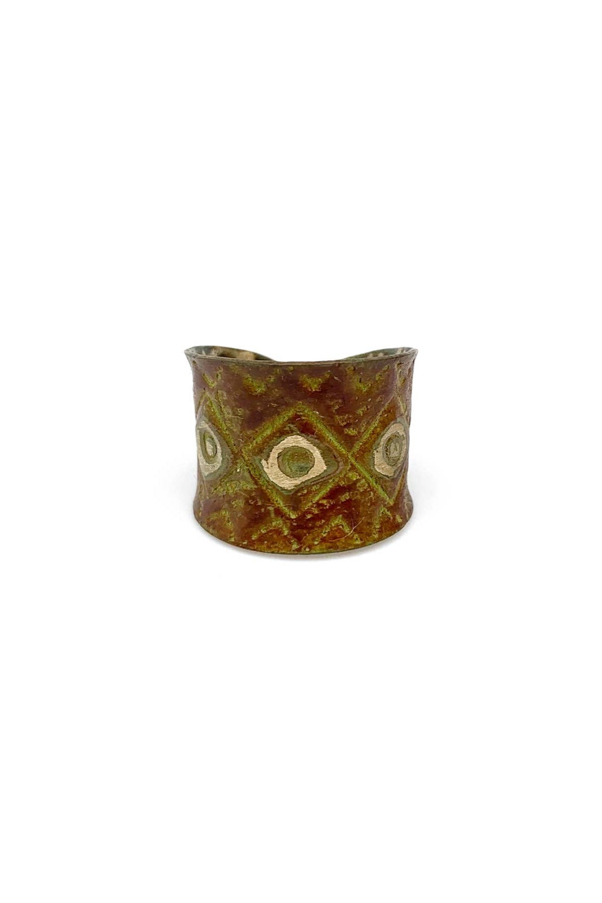 Brass Patina Ring - Burnt Orange Diamonds and Squares