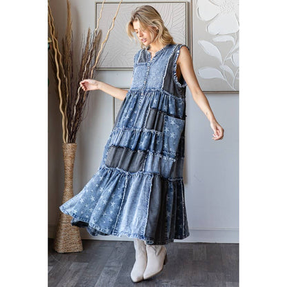 Take Me Away Flared Denim Button Down Vest Dress