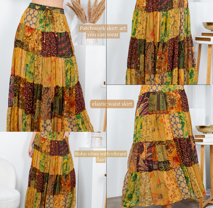 Final Sale - Rustic Bohemian: Patchwork Maxi Skirt