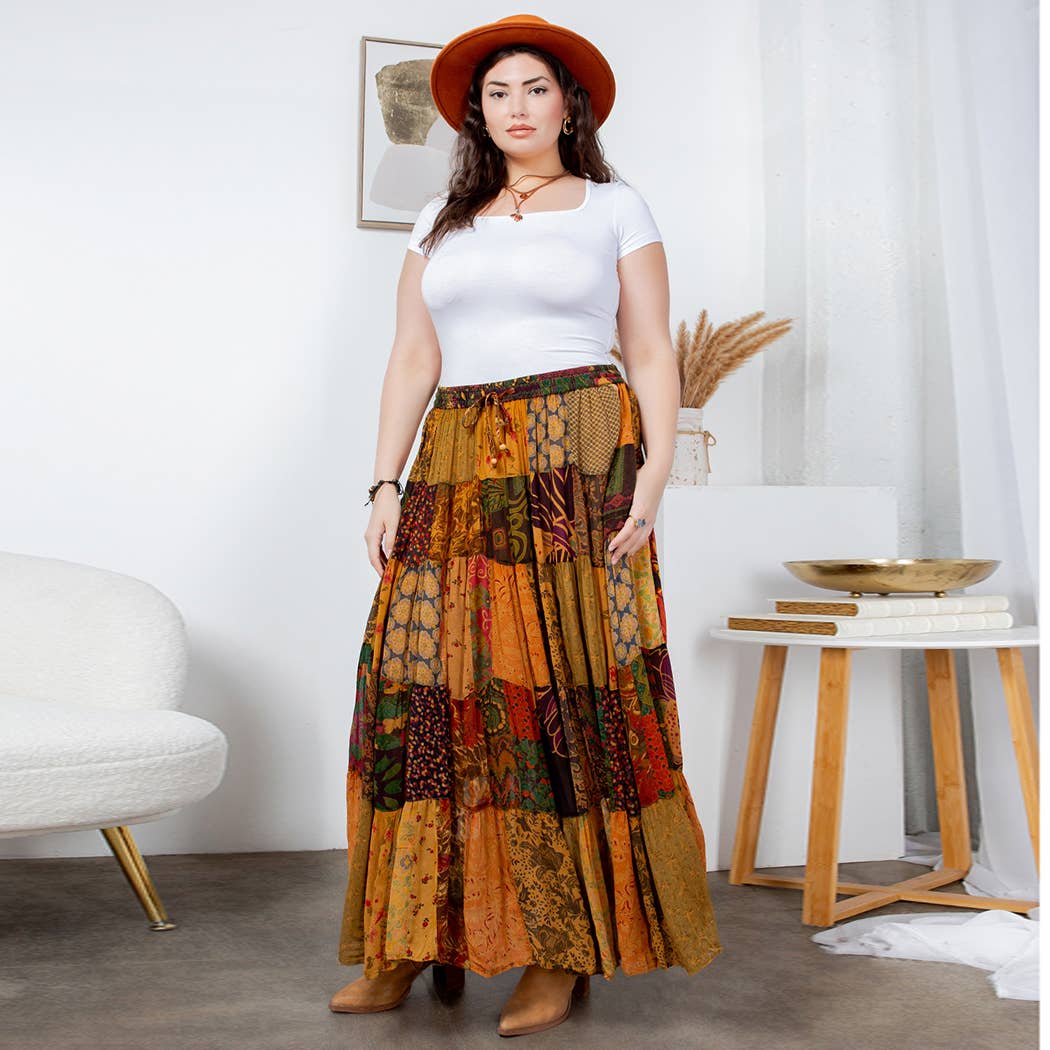 Final Sale - Rustic Bohemian: Patchwork Maxi Skirt