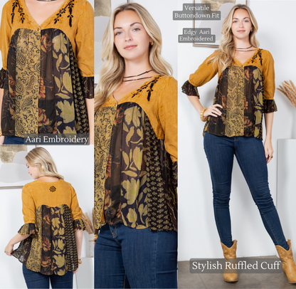 Sale - Boho Delight Overdyed Rayon V-Neck Top