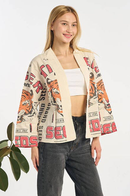 Eye of The Tiger Sour Lemon Printed Cropped Cardigan Summer Jacket