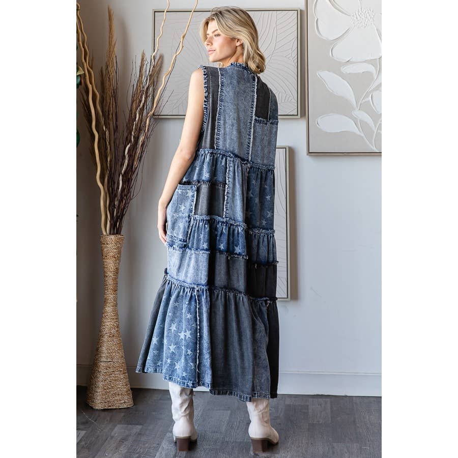 Take Me Away Flared Denim Button Down Vest Dress