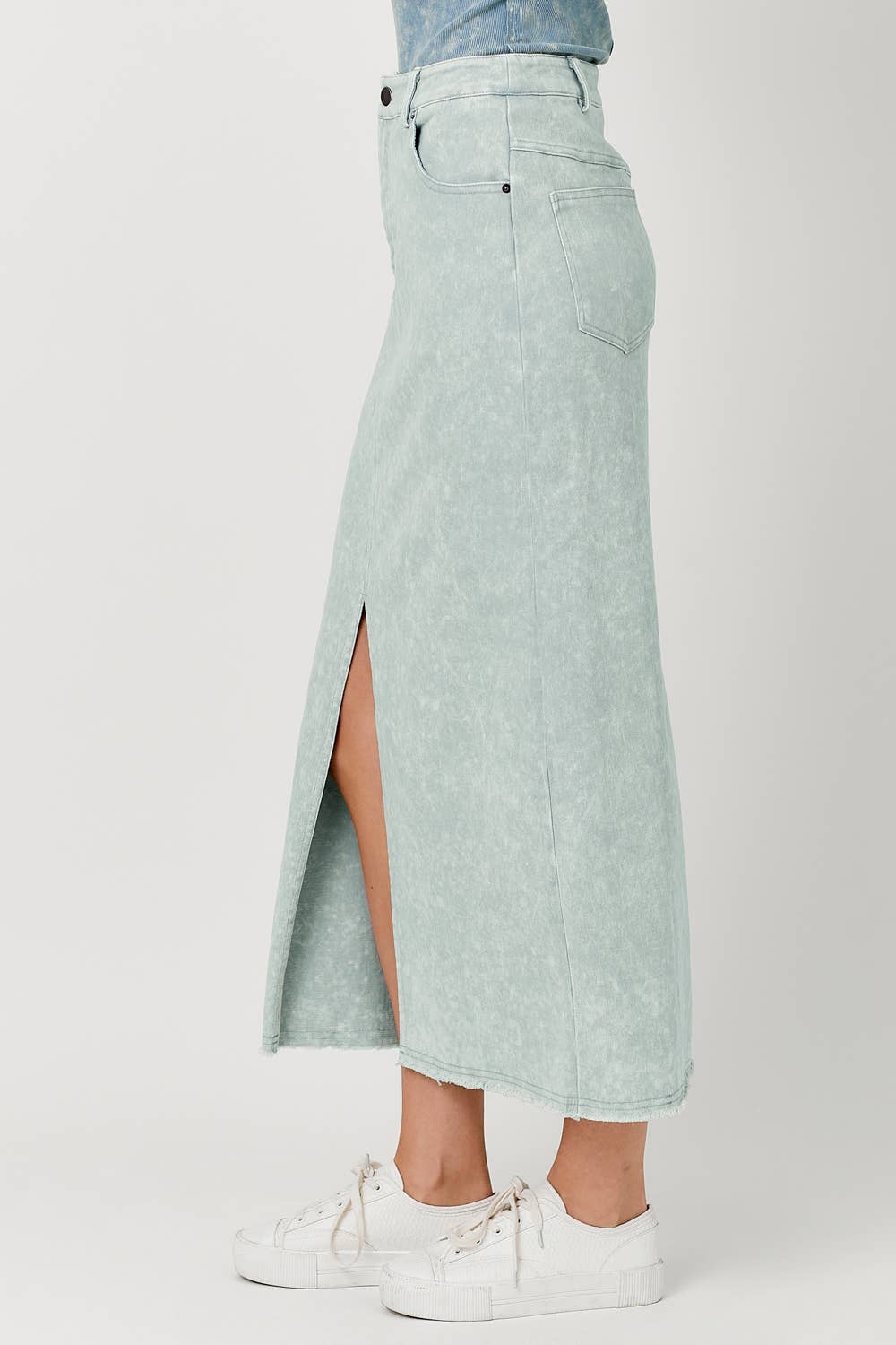 Sale - Everafter Washed Front Slit Midi Skirt