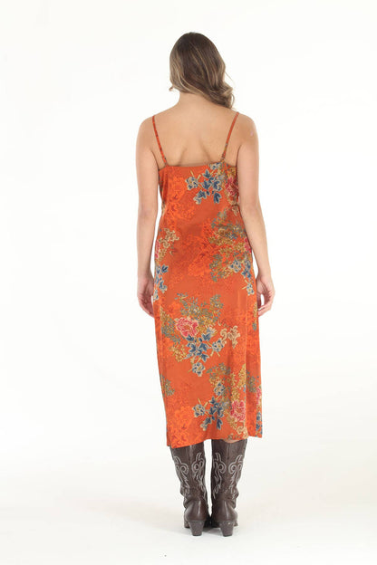 Sale - Embers Floral Print Panne Slip Dress