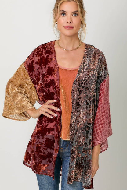 Final Sale - Victoria Effortless Mixed Print Burn-Out Kimono