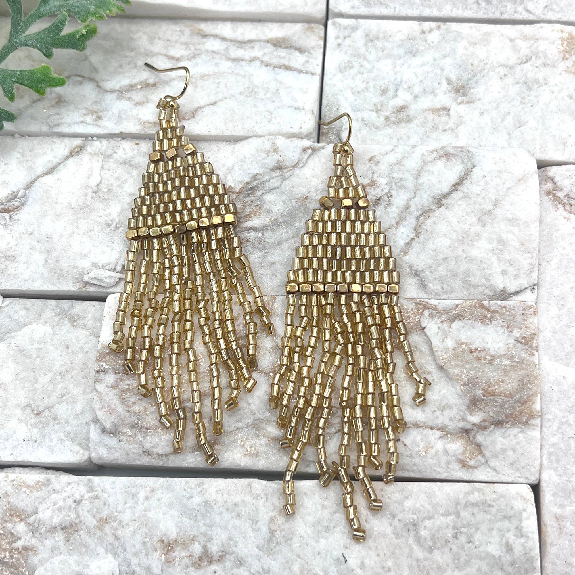 The Chandelier Seedbead Tapered Fringe Earrings Multiple Color Styles