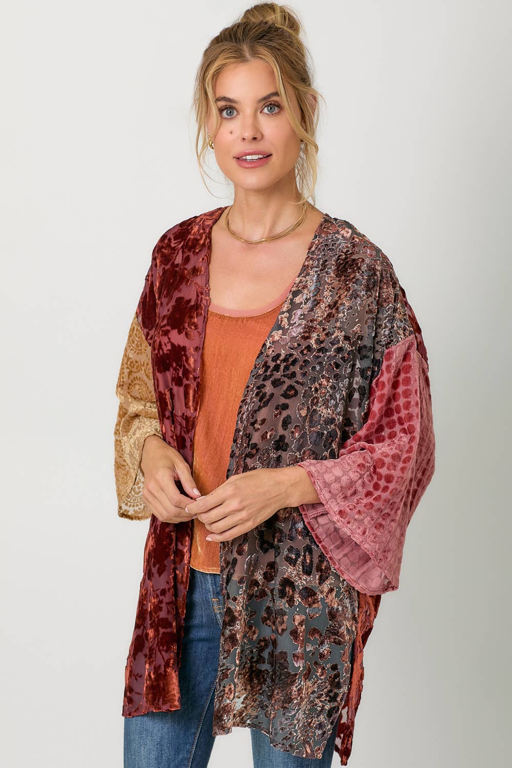 Final Sale - Victoria Effortless Mixed Print Burn-Out Kimono