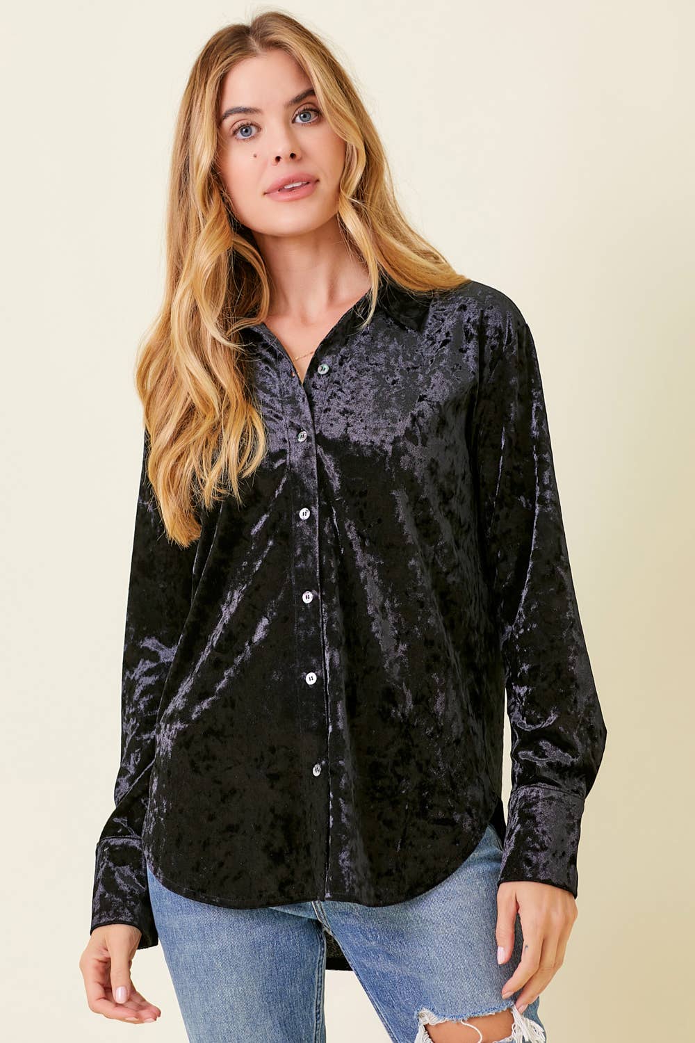 Final Sale - So Chic Boho Velvet Button Down