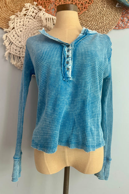 SALE Washed Baby Waffle Henley Long Sleeve Top