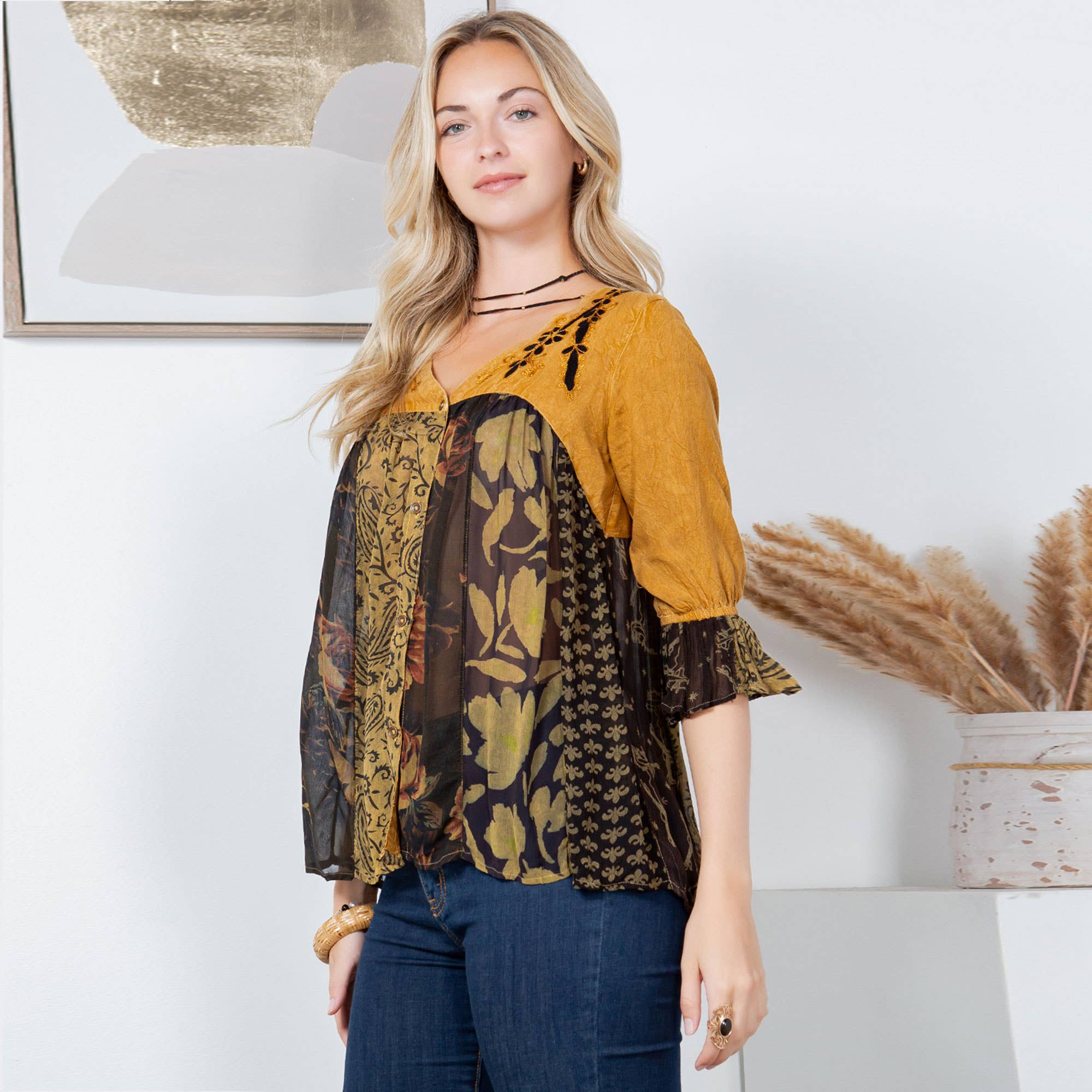 Sale - Boho Delight Overdyed Rayon V-Neck Top