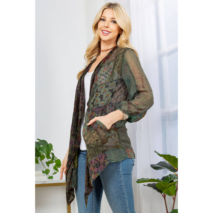 Final Sale - Western Kimono Shrug In Overdyed Mix N Match Patches