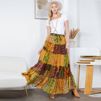 Final Sale - Rustic Bohemian: Patchwork Maxi Skirt