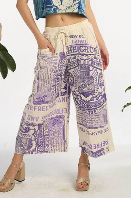 Lavender Haze Boho Cotton Culotte Capri Pull On Pant