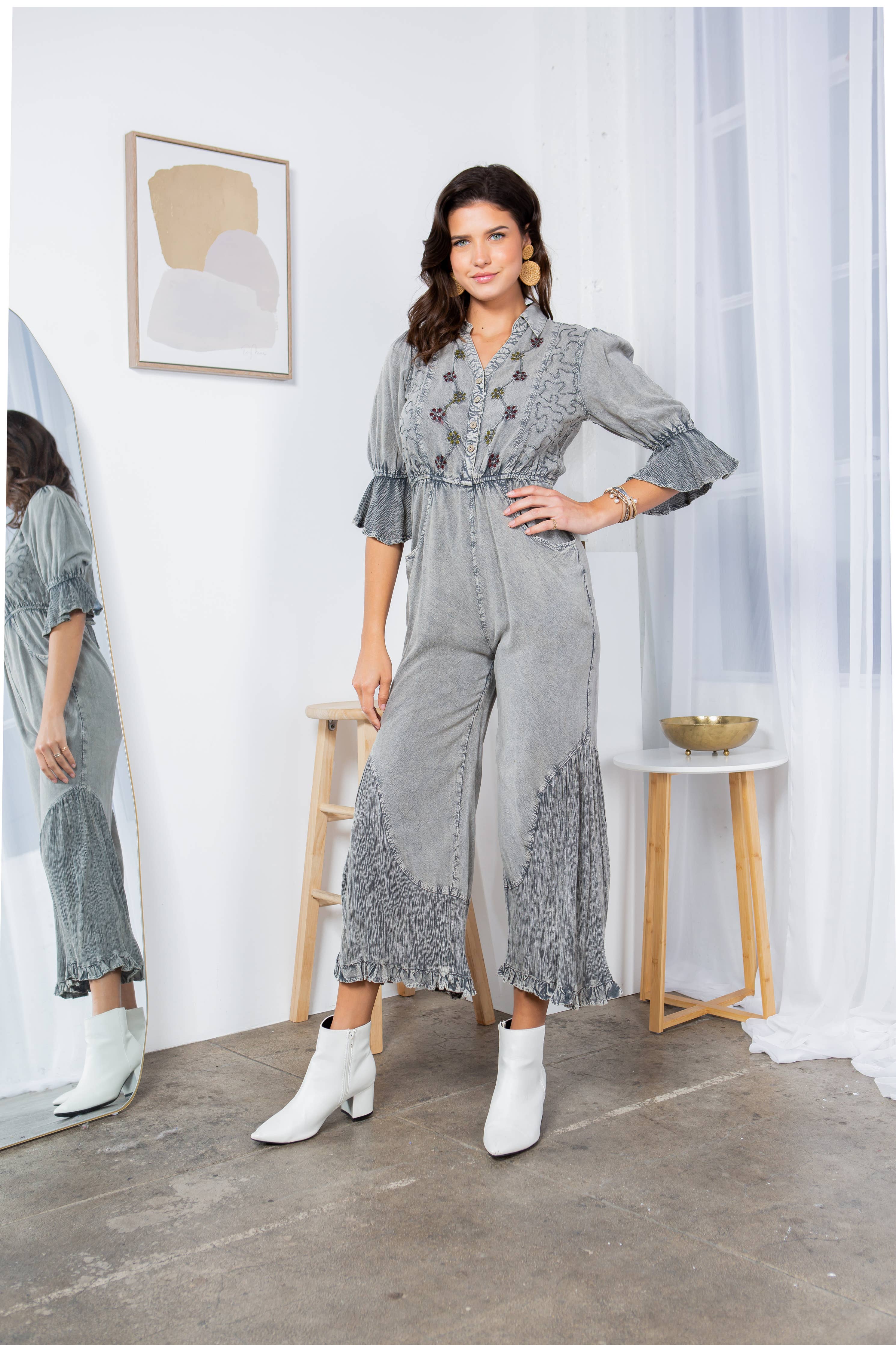 Sale - Overalls with Embroidery and Patchwork