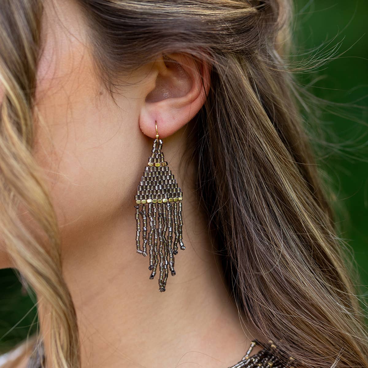 The Chandelier Seedbead Tapered Fringe Earrings Multiple Color Styles