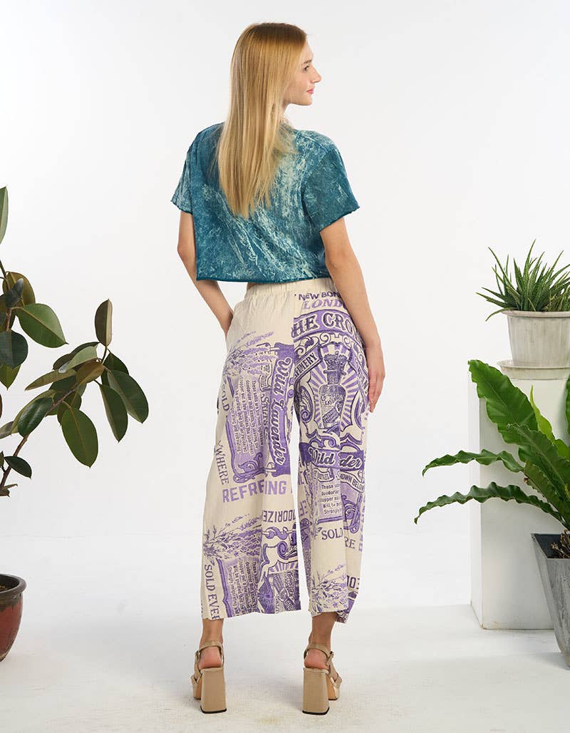 Lavender Haze Boho Cotton Culotte Capri Pull On Pant