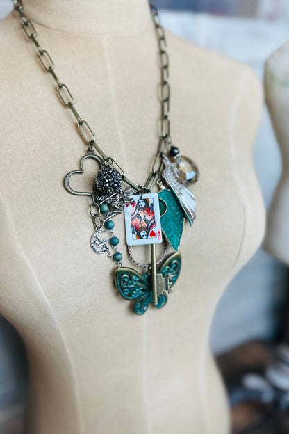 Gypsy Junk Chunky Necklace in Queen of Hearts 